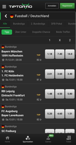Neue tiptorro app login mobile